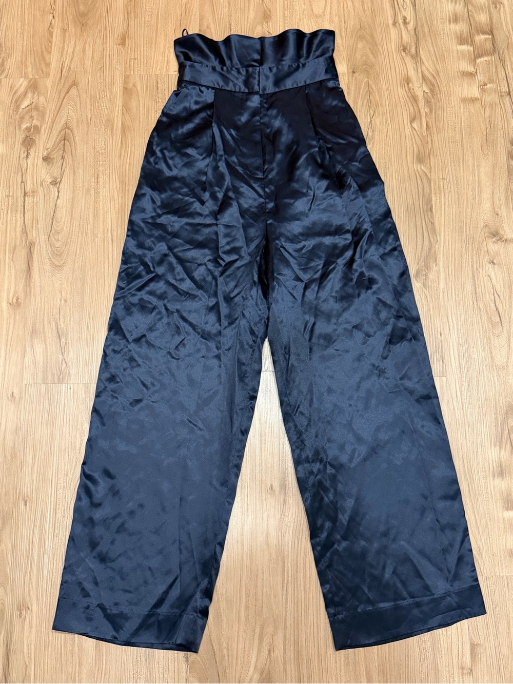 COS Navy Blue Satin High-Waist Wide Leg Trousers